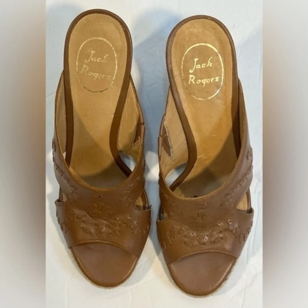 Jack Rogers Wedge Sandal Womens Whipstiched Brown Sophia Size 8